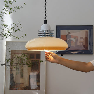 Brown glass pendant side view — Bauhaus stylish living room fixture