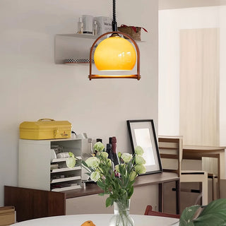 Lámpara Colgante de Mediados de Siglo – Globo de Cristal Naranja para Comedor