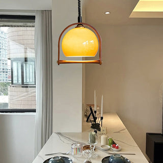 Lámpara Colgante de Mediados de Siglo – Globo de Cristal Naranja para Comedor