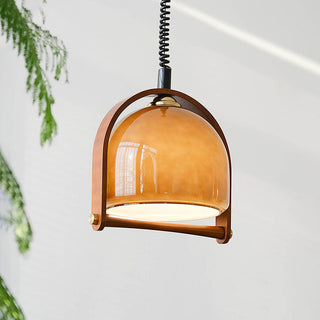 Mid-century pendant side angle — orange glass ball ceiling lamp