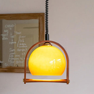 Mid-century orange glass ball pendant — dining room ceiling lamp