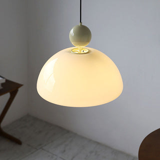 Classic creamy glass pendant side view — vintage hanging fixture
