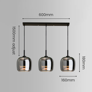 Scandinavian adjustable glass pendant over dining table