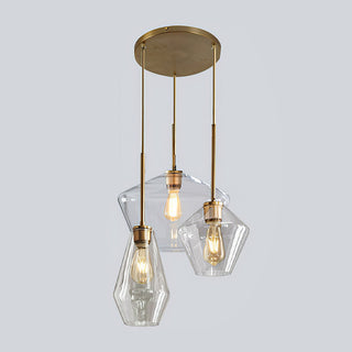 Minimalist glass pendant top view — clear rod adjustable lamp
