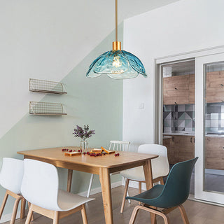 Glass flower pendant close-up — rod shape stylish hanging lamp
