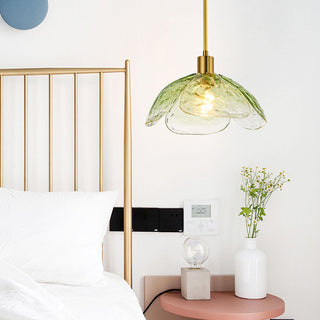 Glass rod flower pendant in interior — stylish metal hanging lamp