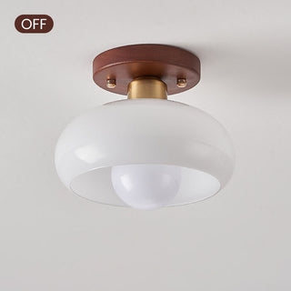 Small white vintage hallway ceiling fixture installed