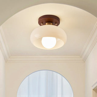 Vintage hallway ceiling lamp in white, semi-flush mount design