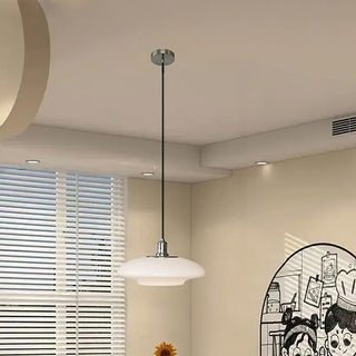 Modern white glass pendant side view — E27 ceiling lamp