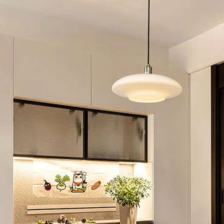 White pendant close-up — modern glass E27 hanging fixture