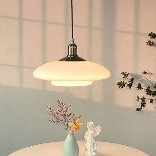 White glass E27 pendant side angle — modern ceiling lamp