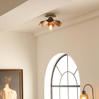 Brown iron petal ceiling light – wrought fixture close-up