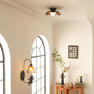 Brown Ceiling Light - Wrought Iron Petal Lamp for Living Room Lighting