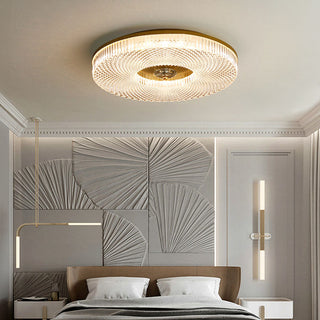 Acrylic flush mount ceiling fixture, warm ambient bedroom lighting
