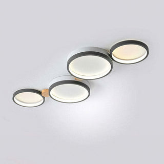 Modern round ceiling lamp, iron and wood LED bedroom fixture