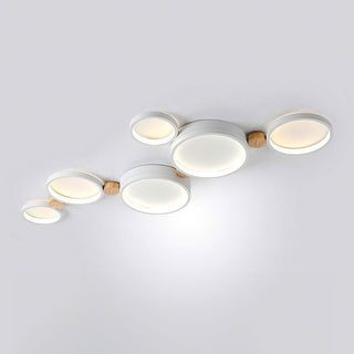 Round LED ceiling lamp with iron wood frame, modern bedroom