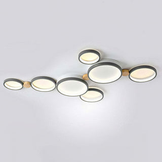 Modern bedroom round LED ceiling lamp, iron and wood design