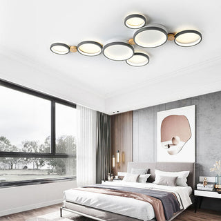 Lámpara LED de Techo para Dormitorio - Luminaria LED Redonda Moderna con Diseño de Hierro y Madera