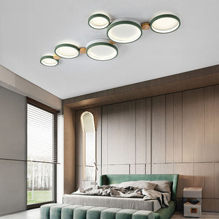 Lámpara LED de Techo para Dormitorio - Luminaria LED Redonda Moderna con Diseño de Hierro y Madera