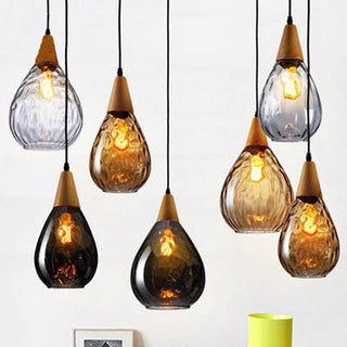 Vintage amber teardrop glass pendant — hanging dining room fixture