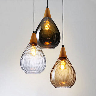 Teardrop amber pendant styled — vintage clear glass dining lamp