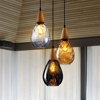 Amber teardrop glass pendant top view — vintage hanging lamp