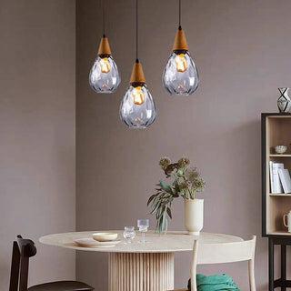 Teardrop amber glass pendant — vintage hanging ceiling lamp