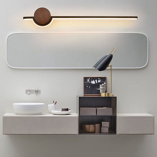 Linear bathroom wood LED vanity wall lamp — warm ambient