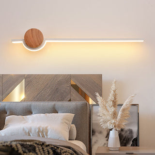Linear wood LED warm bathroom vanity wall sconce — lamp