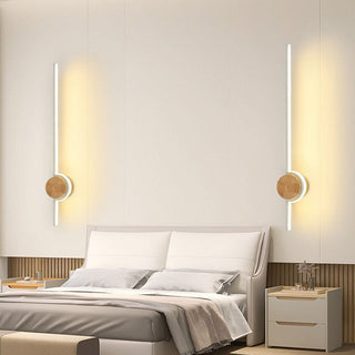 Wood linear LED bathroom vanity wall lamp — warm ambient