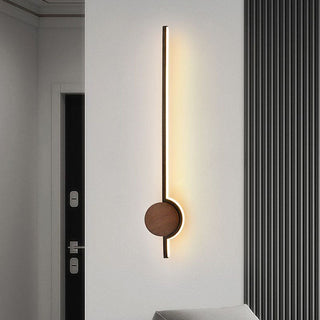 Linear wood LED bathroom vanity wall lamp — warm ambient