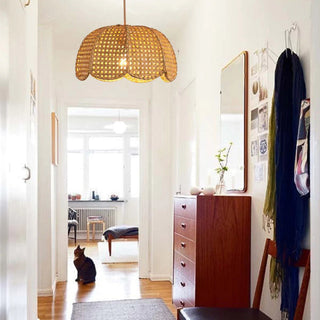 Rattan round woven pendant — medium brown eco hanging lamp