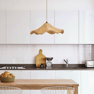 Farmhouse hanging lamp with natural rattan wicker weave