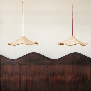 Farmhouse rattan ceiling fixture with handcrafted woven shade