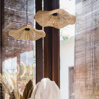 Natural wicker pendant — boho farmhouse interior