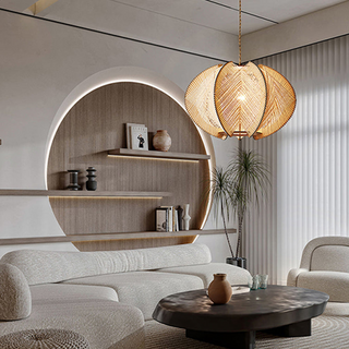 Irregular wood pendant with natural rope texture