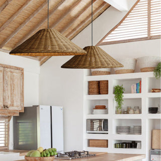 Woven rattan pendant with retro cone shade