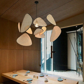 Modern kitchen pendant with adjustable rattan shade