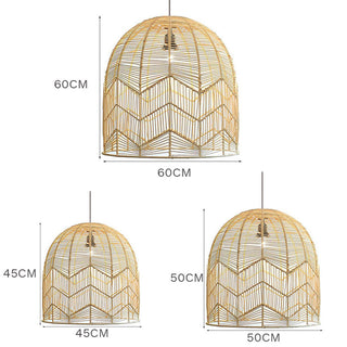 Boho rattan basket pendant in rustic farmhouse kitchen