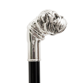 Silver bulldog metal handle automatic handmade Italian men's umbrella close-up