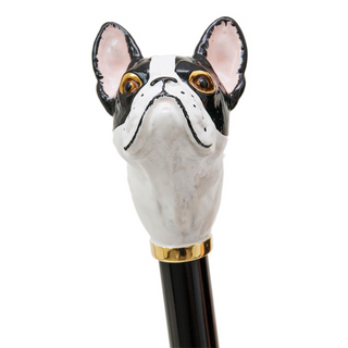 French bulldog brass handle luxury handmade Italian men's umbrella back view