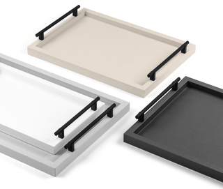 leather serving tray pinetti luxury dafne tray knurled metal handles satin gold finish set view