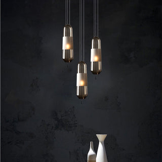Glass capsule pendant in interior — modern adjustable ceiling lamp