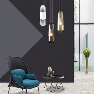 Capsule pendant from below — glass sleek adjustable ceiling lamp