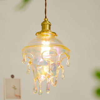 Resin water drop pendant close-up — designer modern hanging lamp