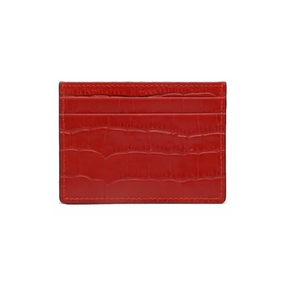 red leather card holder haven slim italian crocodile pattern wallet men front view
