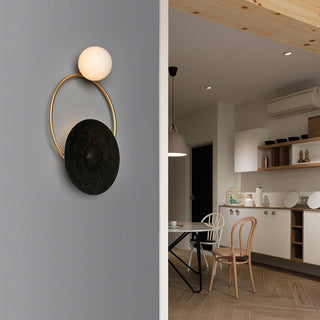 Vintage circle black gold industrial wall lamp illuminated