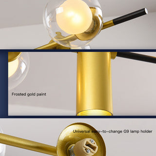 Tiered sputnik chandelier wide view — gold LED modern
