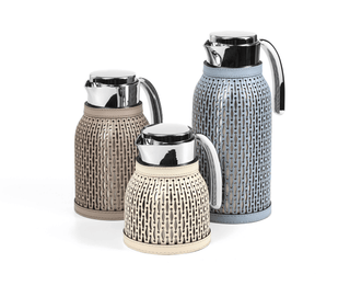 thermal carafe stainless steel designer flask leather cover angle view
