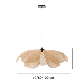 Vintage Rattan Pendant Light – Adjustable Hanging Lamp with Handwoven Petal Shade